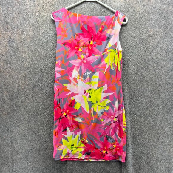 Trina Turk Floral Sheath Dress Women Medium Pink Gray Yellow Tropical Print - Picture 3 of 9